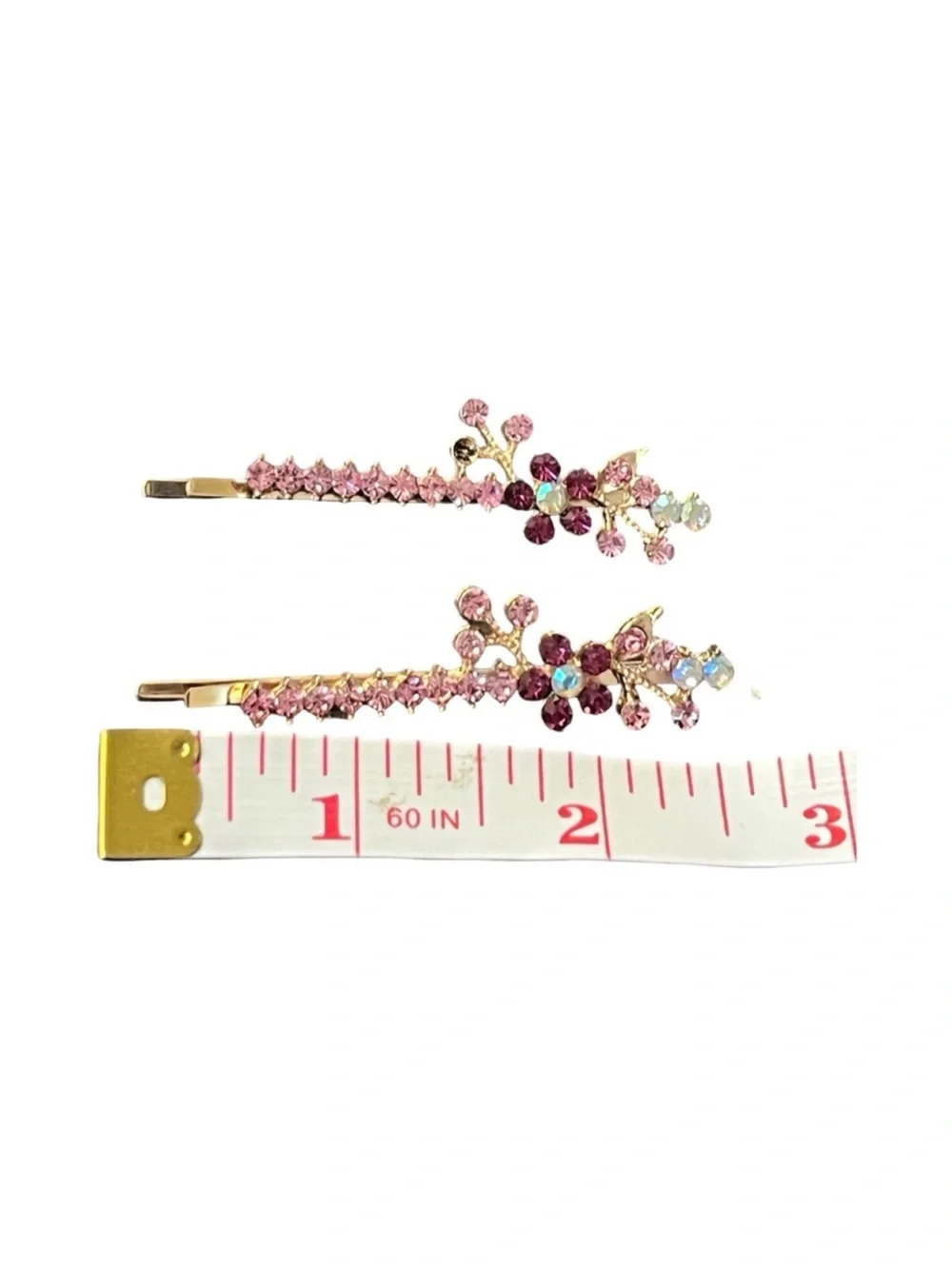 Rhinestone Floral Hair Pins - Pink Crystal Accent FINAL PRICE DROP